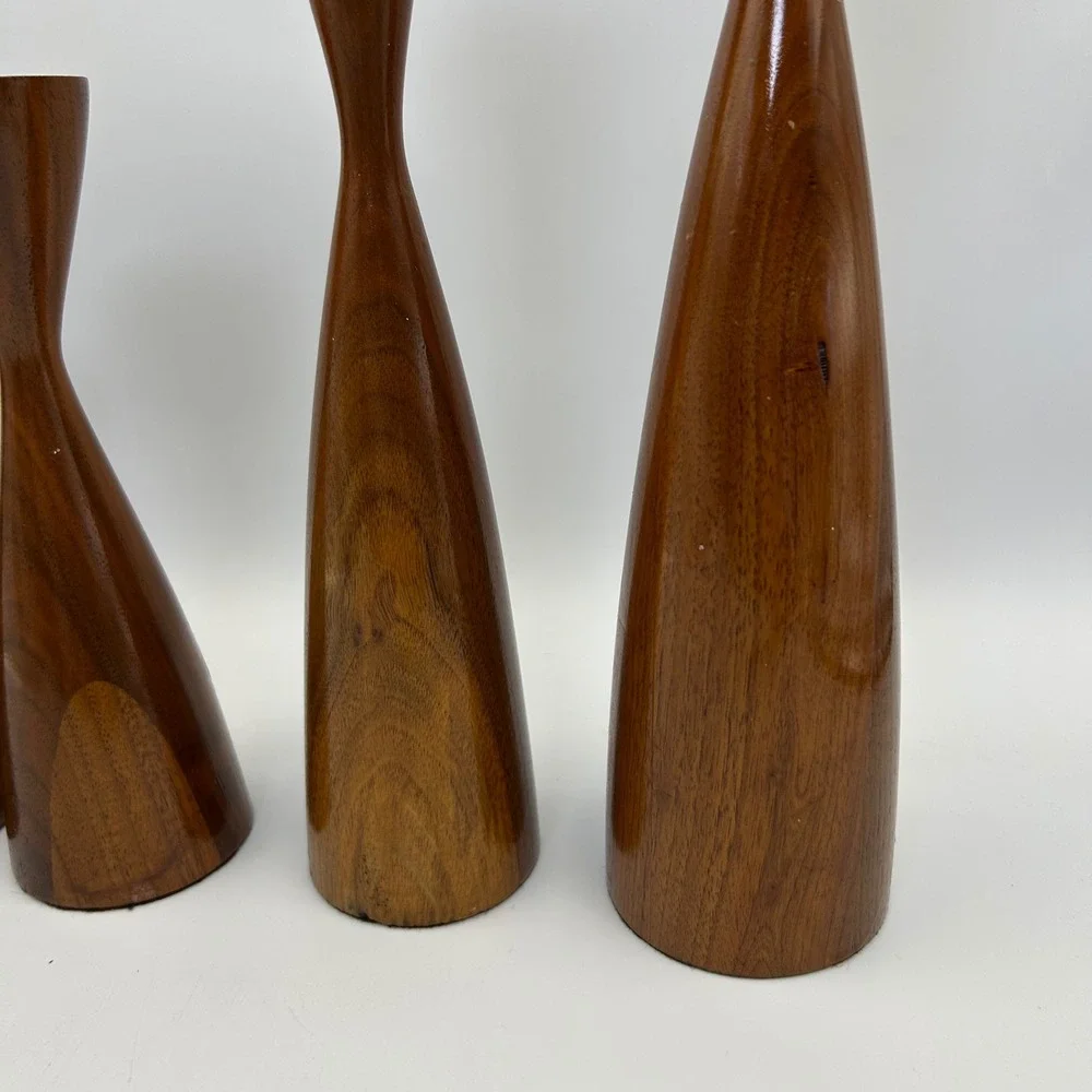 Vintage MCM Rude Osolnik Walnut Hourglass Candlesticks Graduated Set of 4 Modern